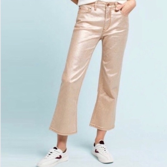 Pilcro Denim - NWT Pilcro Anthropologie Rose Gold High Rise Crop Flare 5 Pocket Jean 30